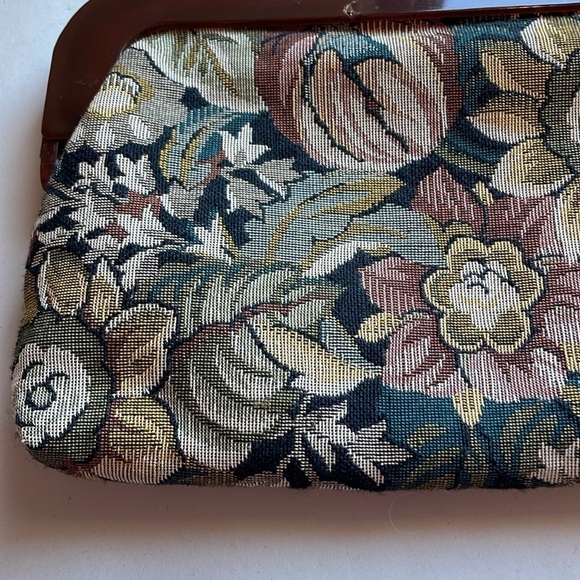 VTG Cottagecore Clutch Woven Jacquard Tapestry Purse Floral Mauve Bag Kiss 90s - Picture 6 of 14